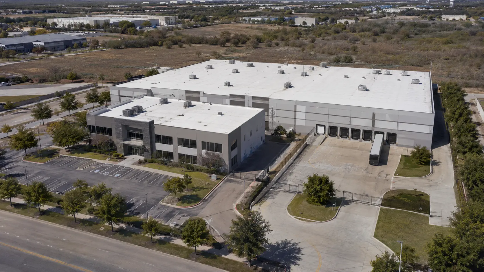Representative oblique aerial commercial roof documentation image