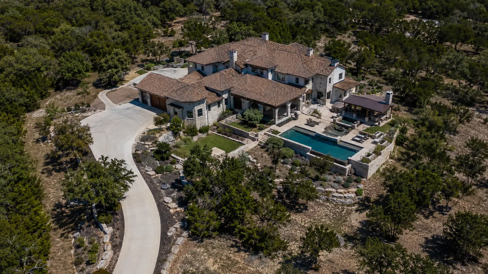 Representative estate oblique aerial captured at a 45-degree downward gimbal angle